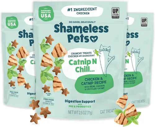 Miniatura 5 de Shameless Pets Golosinas para gatos con Catnip y pollo para la salud digestiva, crujientes