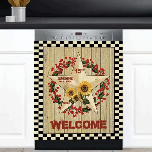 Miniatura 2 de Prim Barn Star - Adhesivo para lavavajillas, cubierta de madera de campo, cubierta de calcomanía decorativa de cocina con corona de sol, cubierta