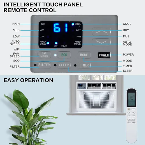 Miniatura 3 de ROVSUN Unidad de ventana de aire acondicionado de 8000 BTU con calor, unidad de aire acondicionado 4 en 1, calentador, deshumidificador y ventilador