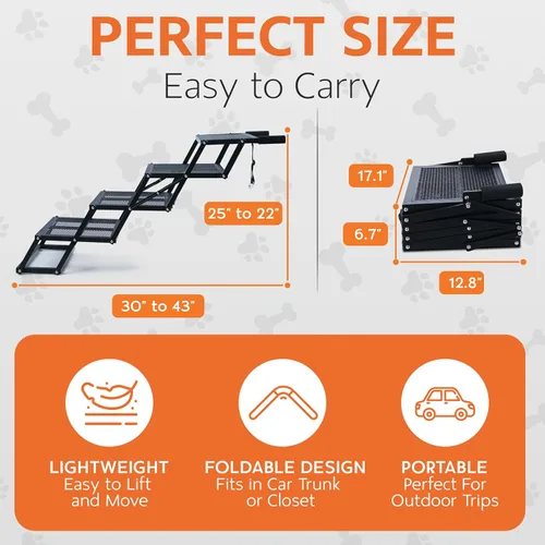 Miniatura 4 de Escaleras plegables de 4 escalones para perros, para automóviles, camiones y todoterrenos, escalera de acero al carbono resistente para mascotas que