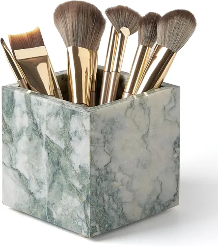 Miniatura 9 de Portacepillos de mármol natural lujoso real y organizador de brochas de maquillaje y soporte para bolígrafos para escritorio, portautensilios