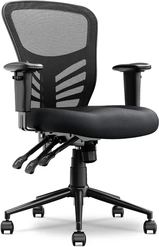 Flow Silla de oficina de malla con respaldo medio, soporte lumbar, asiento acolchado extra negro