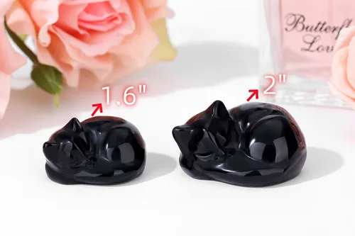 Miniatura 3 de QINJIEJIE Gato de Cristal de Obsidiana Negra de 2 Pulgadas, Piedras Preciosas de Gato Negro, Decoraciones de Estatua de Piedra Curativa, Lindas