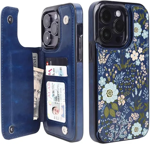 Miniatura 42 de uCOLOR Funda compatible con iPhone 15 de 6.1 pulgadas con ranura para tarjetero, función atril, doble cierre magnético y bloqueo RFID, funda de 6.1