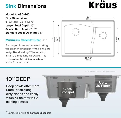 Miniatura 2 de Kraus Quarza - Fregadero de cocina de doble seno 60/40 de granito de 33 pulgadas para instalación empotrada/sobre encimera, color blanco