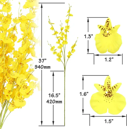 Miniatura 2 de Orchids Flores artificiales de seda falsas de seda bailarinas de 37 pulgadas de tallo largo a granel 10 piezas decoración de interiores