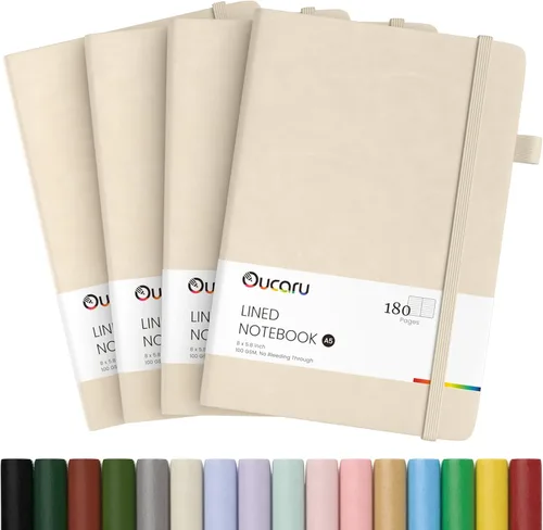 Miniatura 29 de Oucaru Cuaderno rayado, paquete de 4, 180 páginas, diarios A5 para escribir, papel grueso de 100 GSM, cuadernos pequeños diarios para mujeres y 4