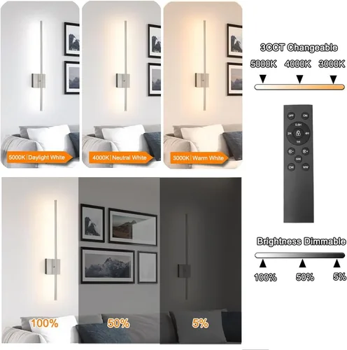 Miniatura 4 de Juego de 2 apliques de pared con pilas de 15000 mAh, apliques de pared recargables USB de níquel cepillo, apliques de pared inalámbricos regulables