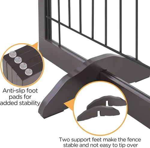 Miniatura 7 de Yaheetech Puerta extra ancha independiente para perros, valla plegable para cachorros con pies de apoyo adecuada para puertas, escaleras, 98 Espresso