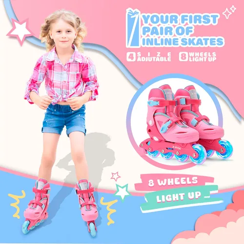 Miniatura 2 de 2PM SPORTS Patines en línea para niños y niñas de 4 a 8, 6 a 12 años, con ruedas iluminadas, cuchillas ajustables para niños y jóvenes principiantes