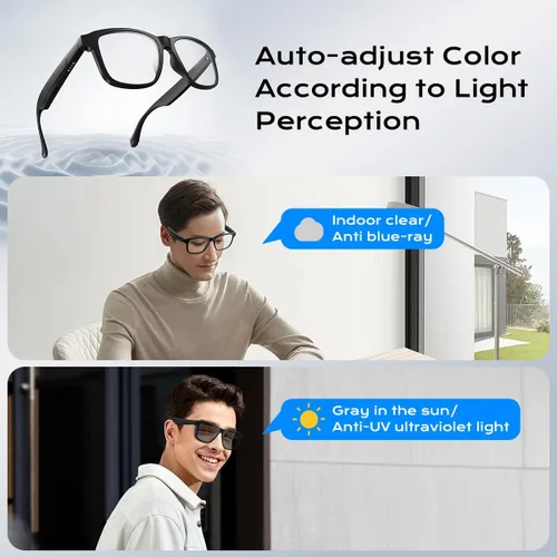 Miniatura 3 de Lentes inteligentes para mujeres y hombres, gafas Bluetooth con lentes fotocrómicas, micrófono y altavoces integrados, lente de luz anti-azul
