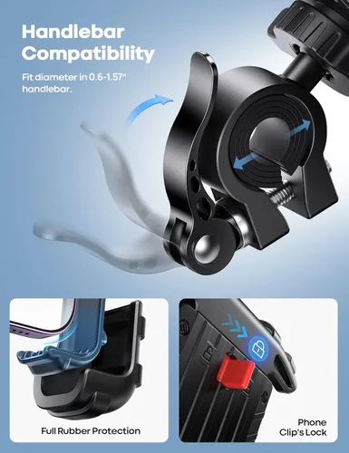 Miniatura 6 de Lamicall - Soporte de teléfono para bicicleta, soporte para teléfono celular, abrazadera para manubrio de bicicleta, clip para teléfono 11 Pro Max