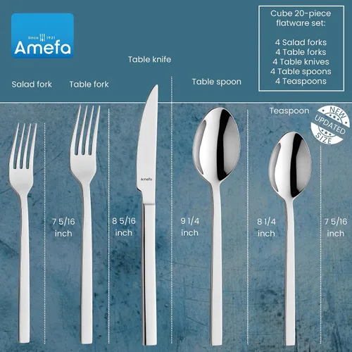 Miniatura 2 de Amefa Cube - Juego de cubiertos de acero inoxidable con acabado de espejo de alto brillo, asas ergonómicas, cubiertos resistentes al óxido