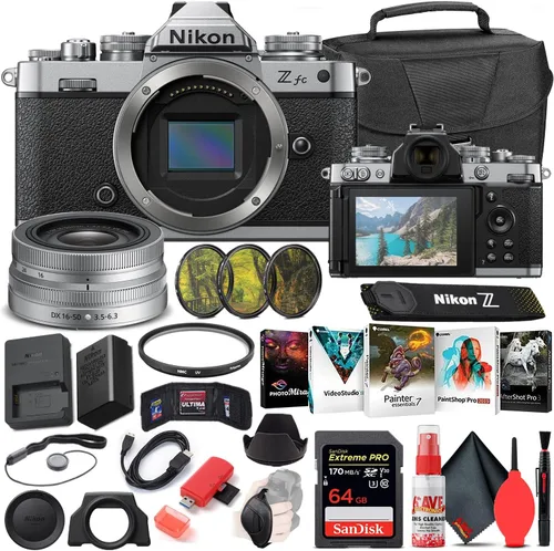 Nikon Z fc - Cámara digital sin espejo con lente de 0.630-1.969 in (negro, 1675) paquete con tarjeta SD Extreme PRO de 64 GB + bolsa de cámara +