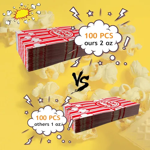 Miniatura 4 de 100 bolsas de palomitas de maíz de fondo plano, bolsas de papel de 2 onzas para la familia, noche de película, béisbol, carnaval, Navidad, fiesta