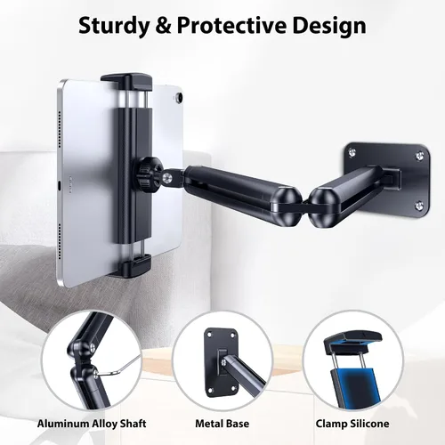 Miniatura 2 de CreaDream Soporte de pared para iPad, brazo de soporte ajustable y extensible de aluminio, compatible con tabletas de 4.7 a 13 pulgadas, teléfonos