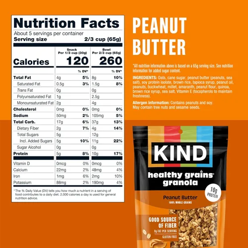 Miniatura 3 de KIND Granola de Granos Saludables, Paquete Variado, Mantequilla de Maní, Avena con Canela, Avena y Miel, Aperitivos Saludables, Sin Gluten, 100%