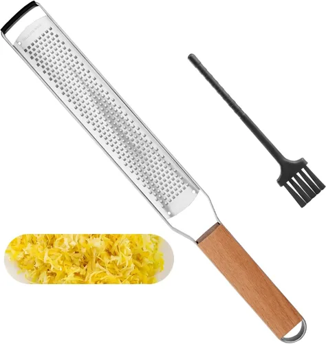 Miniatura 9 de SHIKORI Ralladores profesionales de queso para cocina de acero inoxidable, rallador de metal con mango de madera para queso, chocolate, especias