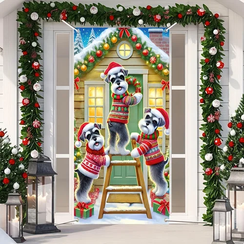 Miniatura 3 de Cartel de porche con decoración de cachorro de Navidad, trío festivo, Schnauzers en suéteres navideños, perfecto para interiores y exteriores