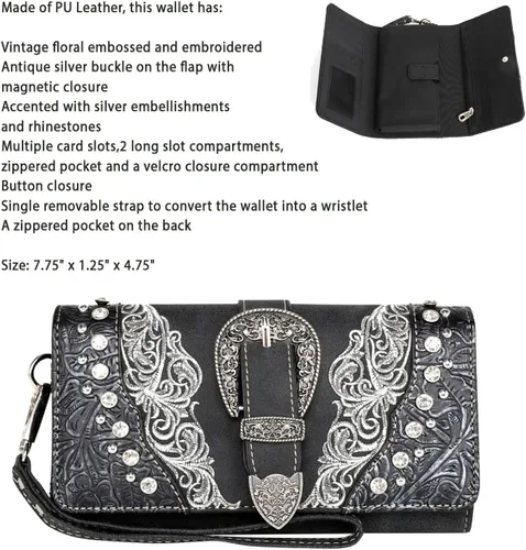 Miniatura 5 de Montana West Cartera de cuero para mujer con tachuelas occidentales, Bolsos