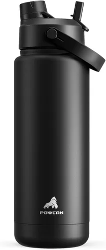 Miniatura 17 de POWCAN - Botella de agua térmica 2 en 1, sorbete y tapa con boquilla, antifugas, acero inoxidable sin BPA, apta portavasos automóvil, bebida fría 24