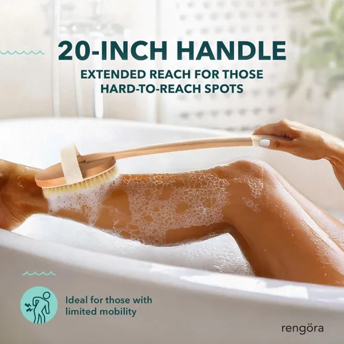 Miniatura 3 de Cepillo de ducha de mango largo de 20 pulgadas, cepillo de espalda de cerdas naturales, mango ergonómico + agarre antideslizante de silicona, gran