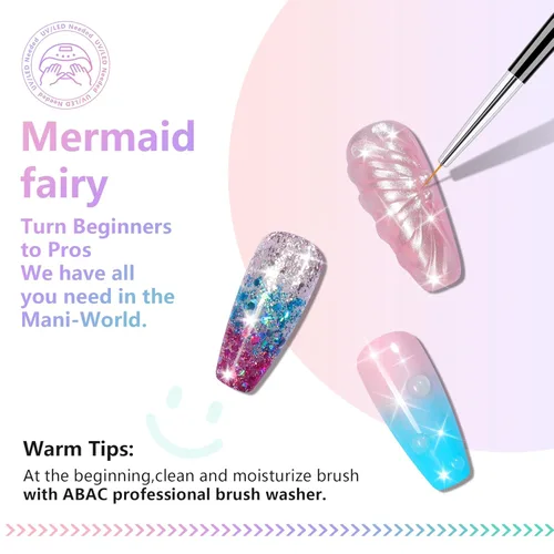 Miniatura 4 de ABAC Esmalte de uñas de gel sólido con purpurina de 24 colores, sin hema, esmalte de uñas de gel degradado, gel de uñas Pat Paint, tonos de sirena