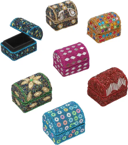 Shop LC - Juego de 7 cajas de madera multicolor con cuentas de piedras preciosas, pequeñas cajas de recuerdo de joyería