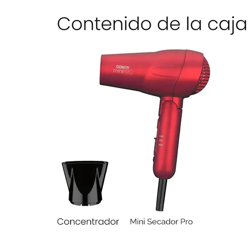 Miniatura 9 de Conair MiniPro Mango plegable Turmalina cerámica Styler/secador de pelo; Rojo