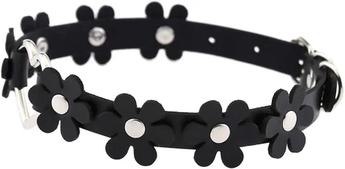 Miniatura 4 de eYLun Gargantilla de cuero con diseño de flores para mujeres y niñas, gargantilla de corazón gótico punk rock