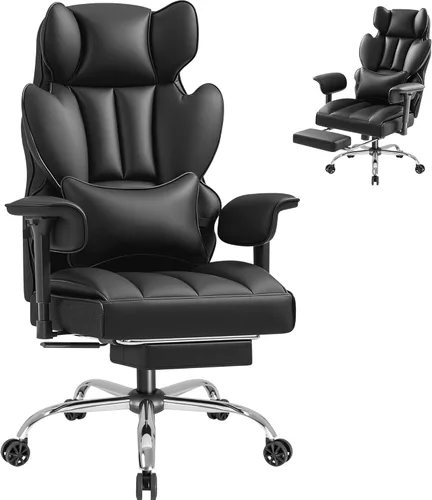 Furmax Silla de oficina grande y alta, silla de juegos de respaldo alto con reposapiés para personas pesadas, silla de oficina ergonómica cómoda de