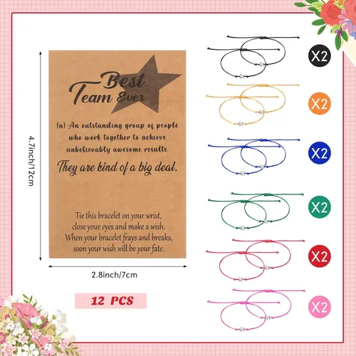 Miniatura 3 de Huquary Juego de 12 pulseras de la amistad en forma de estrella con tarjeta de deseos, regalos inspiradores de agradecimiento para empleados