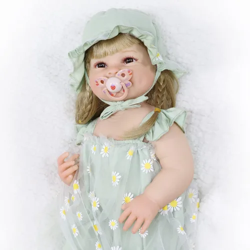 Miniatura 6 de Muñecas realistas de bebé Reborn Girl de 22 pulgadas, muñeca de bebé recién nacida de cuerpo completo de silicona realista, con accesorios, juguete