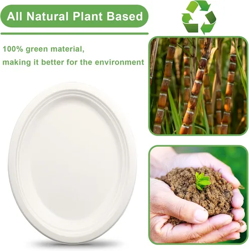 Miniatura 6 de Platos desechables ovalados ecológicos – Platos de papel grandes y resistentes de 12 pulgadas, paquete a granel para barbacoa, fiesta, picnic