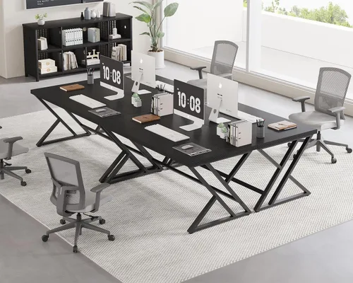 Miniatura 9 de LVB Escritorio Negro, Escritorio Moderno para Juegos, Escritura y Computadora para Oficina en Casa, Mesa de Metal y Madera para Estudio y Trabajo