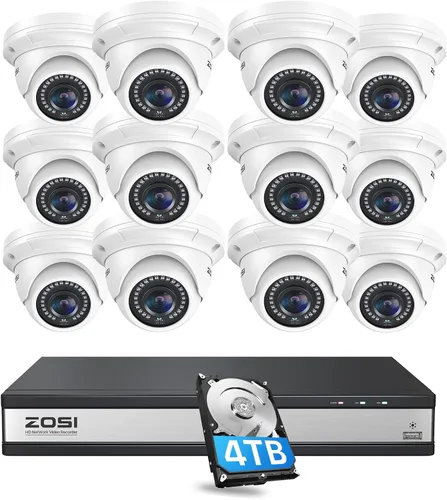 Miniatura 11 de ZOSI Sistema de cámara de seguridad POE 4K de 16 canales, cámara domo de metal CCTV de 16 x 5MP para exteriores e interiores, visión nocturna de 80