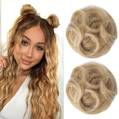 Miniatura 50 de REECHO Piezas de cabello Space Bun, 2 extensiones de moño mini con clip de pinza en extensiones de moño falsas de orejas de gato y desordenadas