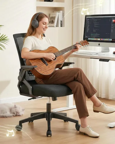 Miniatura 10 de GTPLAYER Silla de oficina ergonómica con reposabrazos abatibles, silla ejecutiva para computadora en casa, malla transpirable y cómodo soporte negro