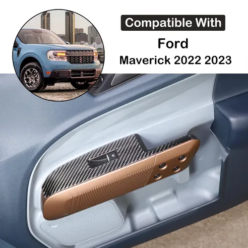Miniatura 2 de Aunginsy Adhesivo para panel de botón de elevación de vidrio para puerta de automóvil, compatible con Ford Maverick 2022-2025, fibra de carbono
