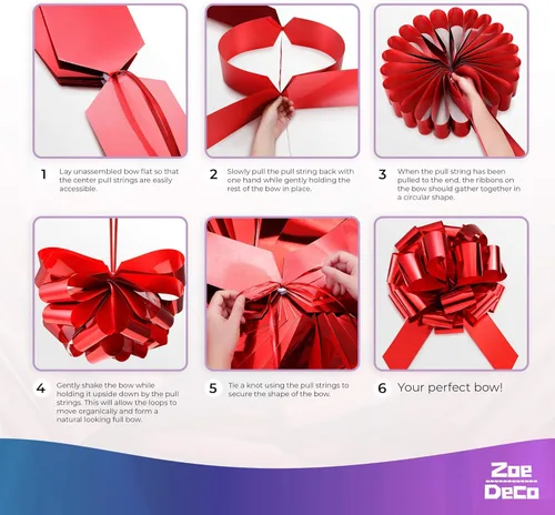 Miniatura 6 de Zoe Deco Lazo grande para automóvil (rojo, 18 pulgadas), lazos de regalo, lazo gigante para automóvil, lazo de cumpleaños, enorme lazo
