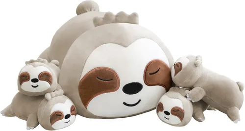 Miniatura 11 de TOYSYM - Almohada de foca gordita de peluche linda con 4 peluches bebés en su barriga, juguete de animales de algodón suave para regalos para niños