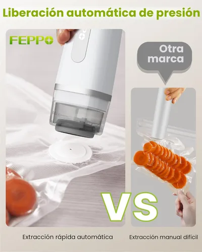 Miniatura 3 de FEPPO Sellador al vacío para alimentos con tanque de agua visible, máquina selladora al vacío compacta de mano con 30 bolsas reutilizables