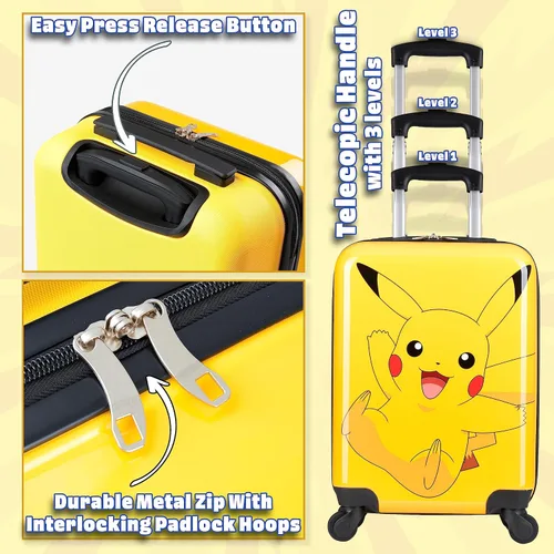 Miniatura 5 de Pokemon - Maleta para niños con ruedas, bolsa de equipaje para niños y niñas, bolsa de viaje con asa, maleta pequeña con ruedas, artículos