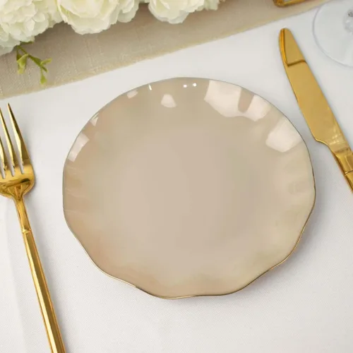 Miniatura 50 de Tableclothsfactory Paquete de 10 platos redondos de plástico negro de 6 pulgadas para ensalada de postre, platos desechables con borde ondulado