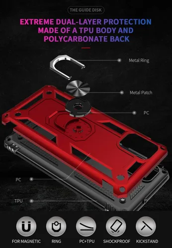 Miniatura 7 de Funda de grado militar para Samsung Galaxy A51 4G, funda Galaxy M40S, 360 metal giratorio anillo soporte soporte magnético para montaje en Azul