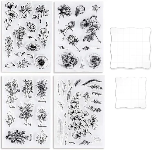 Miniatura 10 de UCEC 8 hojas de sellos transparentes de flores para hacer tarjetas, sellos de silicona para manualidades, sello de flores de goma transparente