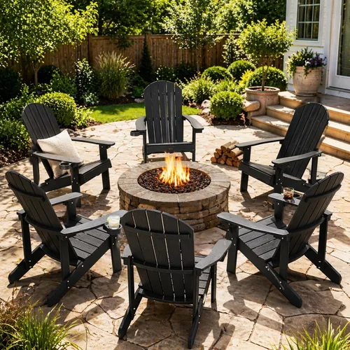 Miniatura 9 de Y&M Adirondack - Silla negra para hoguera, sillas de patio al aire libre con soporte para tazas, resistentes a la intemperie, sillas de patio