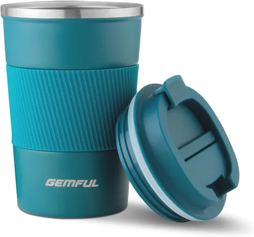 Miniatura 8 de GEMFUL Taza de viaje de café a prueba de fugas con tapa, 13 onzas, aislada al vacío, de acero inoxidable, vaso de café a prueba de derrames