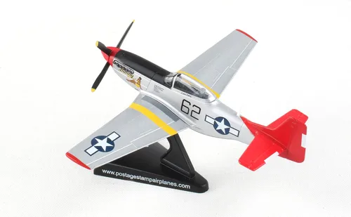 Miniatura 2 de P-51D Mustang Bunny Red Tail 1/100 Modelo de avión fundido a presión – Aviones de combate Tuskegee WWII WWII Coleccionables con soporte