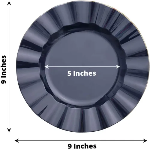 Miniatura 33 de Tableclothsfactory Paquete de 10 platos redondos de plástico negro de 6 pulgadas para ensalada de postre, platos desechables con borde ondulado